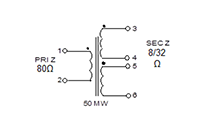 Schematic - Miniature Impedance Matching Transformers - Red Spec (SP-74)