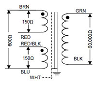 Wiring Diamgram for 33.7 Ohm Primary DC Resistance J Series Audio Transformer