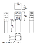 Outline Dimensions - Miniature Impedance Matching Transformers - Red Spec (SP-32)