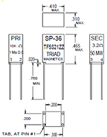 Outline Dimensions - Miniature Impedance Matching Transformers - Red Spec (SP-36)