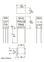 Outline Dimensions - Miniature Impedance Matching Transformers - Red Spec (SP-42)