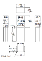 Outline Dimensions - Miniature Impedance Matching Transformers - Red Spec (SP-49)