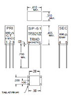 Outline Dimensions - Miniature Impedance Matching Transformers - Red Spec (SP-51)