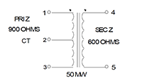 Schematic - Miniature Impedance Matching Transformers - Red Spec (SP-51)