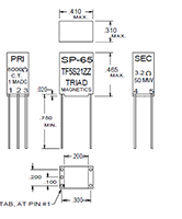 Outline Dimensions - Miniature Impedance Matching Transformers - Red Spec (SP-65)