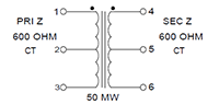 Schematic - Miniature Impedance Matching Transformers - Red Spec (SP-67)