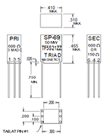 Outline Dimensions - Miniature Impedance Matching Transformers - Red Spec (SP-69)