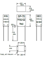 Outline Dimensions - Miniature Impedance Matching Transformers - Red Spec (SP-70)