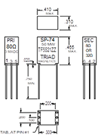 Outline Dimensions - Miniature Impedance Matching Transformers - Red Spec (SP-74)