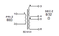 Schematic - Miniature Impedance Matching Transformers - Red Spec (SP-74)