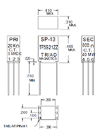 Outline Dimensions - Miniature Impedance Matching Transformers - Red Spec (SP-13)