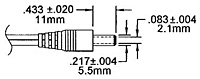 Barrel Dimensional Drawing for Wall Plug-Ins - Switch Mode Power Supplies (WSU045-1500)