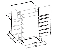 Outline Dimensions - Chassis Mount Leaded World Series™ Power Transformers (VPL28-2000)