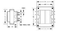 Outline Dimensions - PC Mount Split Pack Power Transformers (F10-3600)